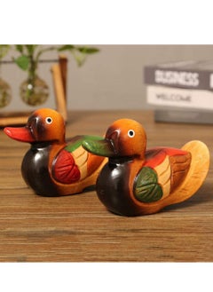 Buy C ute Wooden Mandarin Duck Statues, Wooden Ducks Statues Safe Paint Oak Material Hand Painted For Gifts Wedding Gift Bedside Ornament Creative Mandarin Duck Figurine in UAE