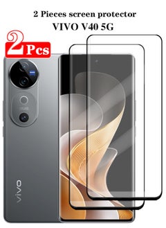 Buy 2 Pieces Full Cover Glass Screen Protector For VIVO V40 5G Black/Clear and Screen Protector Accessories in Saudi Arabia