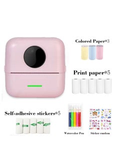 Buy Thermal Mini Printer Bluetooth Printer for Phone  Wireless Label Printer with Tape Compatible with iOS&Android Printer X5 powder+5 stickers+5 regular paper+3 colored paper+6 colored pens+1 sticker in UAE