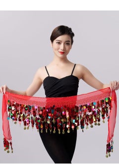 Buy Colorful Sequin And Coins Pendant Waist Chain Skirt Sparkly Belly Dance Tassel Waist Wrap Belt Skirts Party Rave Costume Red Mix in UAE