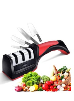 Buy Stainless steel knife sharpener, equipped with 3 holes, diamond, ceramic, tungsten for repairing, sharpening and manually polishing the blade of knives, featuring a detachable, comfortable and anti-sl in Saudi Arabia