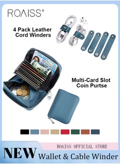 Buy Women Wallet and Cable Organizer Set Genuine Leather Coin Purse Accordion Card Holder with Large Capacity Zipper Pocket and 4-Pack Cable Organizers for Earphones and Data Cables Storage in Saudi Arabia