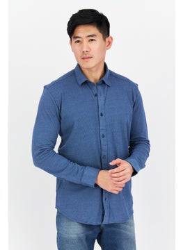 Buy Men Regular Fit Long Sleeve Textured Casual Shirt, Teal Blue in UAE