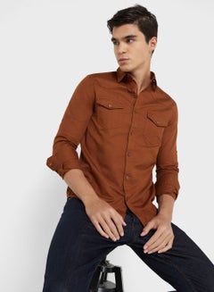اشتري Men Brown Regular Fit Solid Sustainable Casual Shirt في الامارات