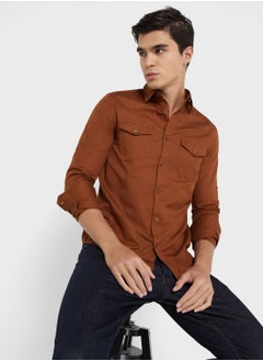 Buy Men Brown Regular Fit Solid Sustainable Casual Shirt in UAE