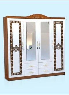 Buy Modern 4-door Wooden Wardrobe with Digital Design Color WHITE BROWN in UAE