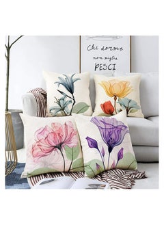 Buy Floral Decorative Pillow Covers 18 x 18 Inches Linen Cushion Cases for Living Room Sofa Patio Outdoor Home Decor Ink Flower Printed Pillowcase for Sofa Bedside Office in UAE