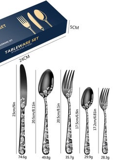 اشتري Stainless Steel Black Spoons Forks Knives Cutlery Set في السعودية