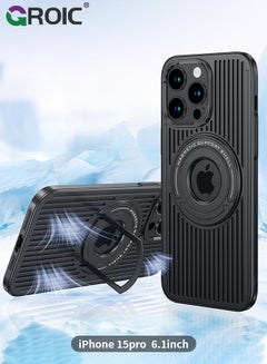 اشتري Kickstand Case for iPhone 15 Pro 6.1 Inch Case with Invisibility Magnetic Ring Holder Kickstand, Ring Stand Magnetic Shockproof Phone Case for Phone Compatible with Magsafe في الامارات