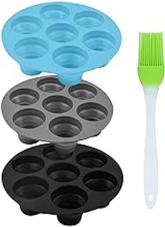 اشتري BEHAHAI 3pcs Silicone Muffin Pans with Brush,7 Cup Silicone Bun Muffin Tray Round Non Stick Baking Mould Air Fryer Cake Molds Muffin Cake Cups Silicone Cupcake Moulds for Yorkshire Pudding Baking في مصر