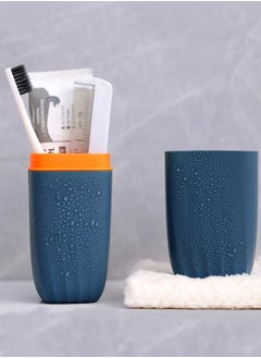 اشتري Travel Toothbrush Cup Case, 3 in 1 Portable Business Travel Toothbrush Case,Suitable for Traveling, Camping, Business Trip, Daily Use (Ocean Blue) في السعودية