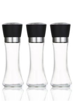 Buy Set of 3-Piece Tall Manual Glass Mill Grinding Bottle for Pepper and Sea Salt (19.5x6.5 cm) in UAE