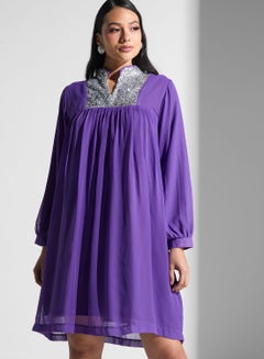 Buy High Neck Pleated Dress in UAE