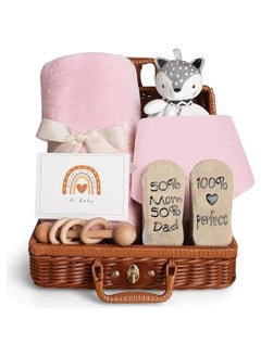 اشتري Baby Gift Basket, Newborn Gift Set with Baby Baby Rattle, Newborn Baby Gift Set, Newborn Baby Gifts, Medium Baby Gift Basket Kit for Expecting Moms(PINK) في السعودية