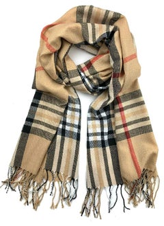 Buy Plum Feathers Luxurious Classic Plaid Pattern Pashmina Scarf (Camel) in UAE