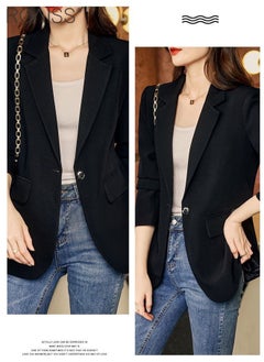 Buy Women's Casual Business Blazer Fashion Casual Solid Color Office Coat Classic Lapel Button Open Placket Coat in Saudi Arabia