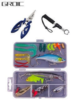 اشتري 26 Pieces Fishing Lures Kit Set for Including Soft Plastic Worms Baits Crankbait Jigs Hooks Lip Gripper and Fishline scissors. في الامارات