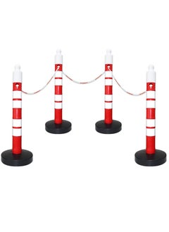 Buy BERRY Set of 4 Barrier Posts with 3 Plastic Chains | safety road parking barrier gate 120CM Plastic Warning Delianator Post Round Sand Filled Weighted Base | 3-Meter 8MM Plastic Chain, Red and White in UAE