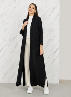 اشتري Textured Open Front Casual Maxi Abaya with Side Slit في السعودية