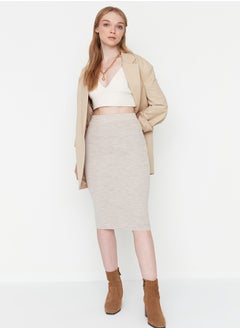 Buy Beige Midi Pencil Knitwear Skirt TWOAW20DU0006 in Egypt