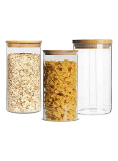 Buy 750ml Round Glass Spoon Jar with Bamboo Lid, Kitchen Food Storage Containers Airtight Lids Cereals Canisters Jars in UAE