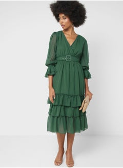 Buy Ruffle Hem Belted Dress in UAE