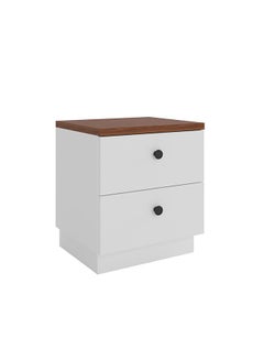 اشتري Pera 2 Drawer Night Stand Multifunctional Bedside Table Space Saving Nightstand Side Table Modern Design Furniture For Bedroom L 38.5x45x50.5 cm  White/Light Walnut في الامارات