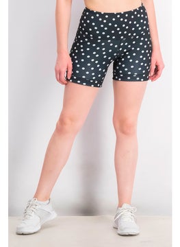 Buy Women Sportswear Fit Polka Dot Print Reversible Biker Short, Black in Saudi Arabia