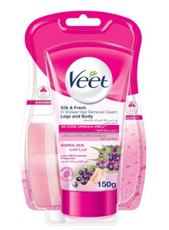 Buy Veet Silk Fresh In Shower Hair Removal Cream Body Legs for Normal Skin with Moisturizing Lotus Flower Extract 150gm in Saudi Arabia