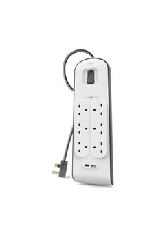 Buy Belkin Surge Plus Protector With 2m Heavy Duty Power Cable, 6-Outlet Surge Protection Strip with USB & Power Cord, Can Withstand a Power Surge Of Up to 650 Joules - White in UAE