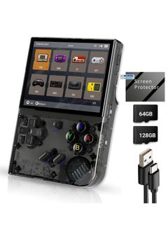اشتري RG35XX Plus Linux Handheld Game Console, 3.5'' IPS Screen, Pre-Loaded 10143 Games, 3300mAh Battery, Supports 5G WiFi Bluetooth HDMI and TV Output (64GB + 128GB, Transparent Black) في السعودية