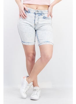 Buy Women Washed Denim Short, Light Blue in UAE