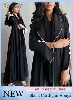 Buy Fashionable And Elegant Cardigan Abaya Women'S Daily Commuting Formal Occasions Lapel Long Sleeve Back Pleated Muslim Cardigan Coat in Saudi Arabia