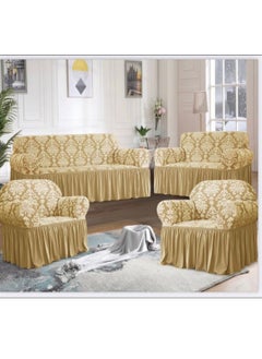 Buy Sofa Cover Jacquard 4-Pieces Set of 7-Seater (3+2+1+1) Super Stretchable Anti-Wrinkle Slip Resistant Furniture Protector in Saudi Arabia