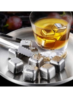 Buy Reusable Stainless Steel Ice Cube, Set of 8 Pieces Ice Cubes Together With Silicone Head Tongs and Ice Cube Trays, Ideal Gift Box for Men and Woman in UAE