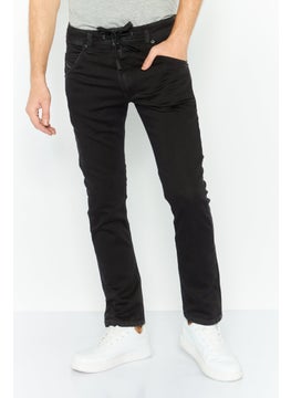 Buy Men Slim Fit Plain Stretchable Denim Jeans, Black in UAE