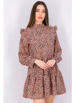 اشتري Women Animal Print Mini Casual Dress, Pink/Brown في الامارات