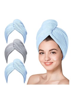 Buy Microfiber Hair Towel,3 Packs Hair Turbans for Wet Hair, Wrap Hair Towels for Women Anti Frizz Fast Hair Drying Towel Ultra-Absorbent Soft for Curly Long Thick Hair (Blue, Grey) in UAE