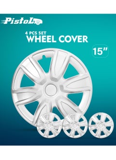 اشتري Wheel Cover Kit PISTOL 15 Inch Hubcaps Set of 4PC Automotive Wheel Cap with Universal Fit - Pistol Silver Colour High Quality في السعودية