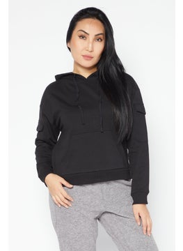 Buy Women Hooded Plain Sweatshirt, Black in Saudi Arabia