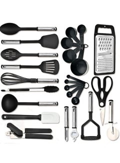 Buy 25pc Kitchen Utensils Set - Nylon & Stainless Steel Cooking Utensils Set - Non-Stick Kitchen Utensils with Spatula - Kitchen Gadgets Cookware Set - Kitchen Tools Set in UAE