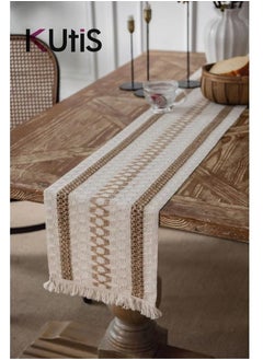 اشتري Cotton Linen Table Runner Splicing Weave Tassel 180 x 30cm في الامارات