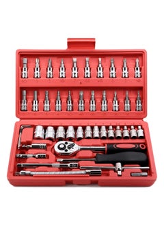 Buy 46 Pcs Drive Socket Ratchet Wrench Set with Bit Socket Metric and Extension Bar for Auto Repairing Automobile Motorcycle Hardware Tool Combination Suit Household with Storage Case in UAE