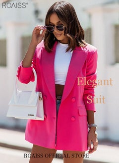 اشتري Women's Casual Business Blazer Fashion Casual Solid Color Office Coat Classic Lapel Button Open Placket Coat في السعودية