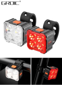 اشتري Bike Lights for Night Riding Bicycle Headlight and Taillight Set Accessories, Rechargeable Bicycle Lights Set Super Bright 8+9 Modes, for Night Riding/Cycling Safety, Front and Back Taillight في الامارات