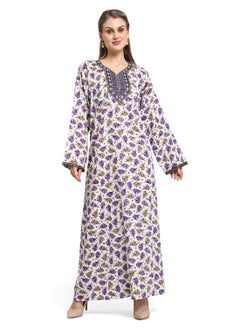 Buy MULTICOLOUR FLORAL PRINTED WITH EMBROIDERED ELEGANT ARABIC KAFTAN JALABIYA DRESS in Saudi Arabia