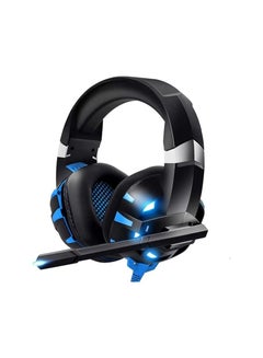 Buy Gaming Headset K2PRO with Microphone Noise Canceling, Surround Sound Stereo Bass LED Lights Over-Ear 3.5mm for PS4 PS5 PC Xbox One (Adapter Needed) (Black-Blue) in Egypt