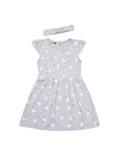 Buy Grey hearts printed dress with head band. in Egypt