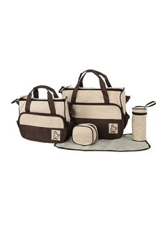 Buy 5-Piece Tote Dotted Handbag Set -Black/Beige in UAE