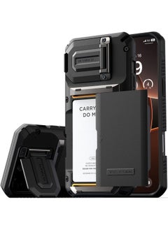 اشتري Damda Glide Duo Guard iPhone 16 Pro MAX Case Cover Wallet with Semi Automatic Credit Card Holder Slot [4 Cards] & Camera Lens Protector Kickstand - Black Groove في الامارات